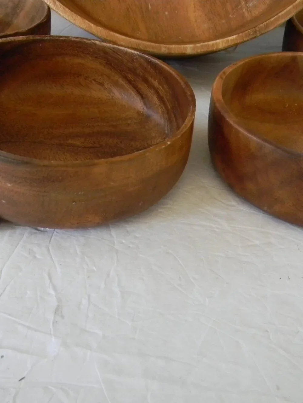 Vintage Carabao Philippines Wood SERVING LARGE BOWL & 4 SALAD BOWLS